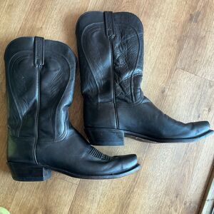 Lucchese 1883 Lonestar Roper Boots Black Leather Men\'s 10.5 B Narrow T0082C USA Lucchese T0082.C2 Mens 1883 Lonestar Roper Boots Black  main image 4